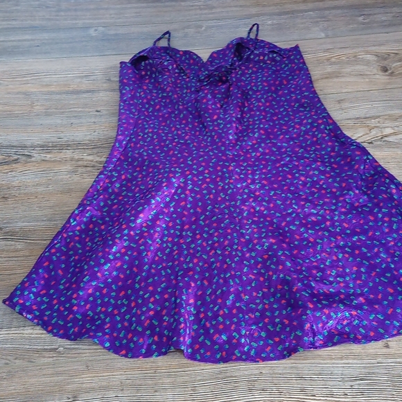 Vintage Silky Patterned Colorful VS Nightie Lingerie Flowy Mini Dress - Picture 10 of 16